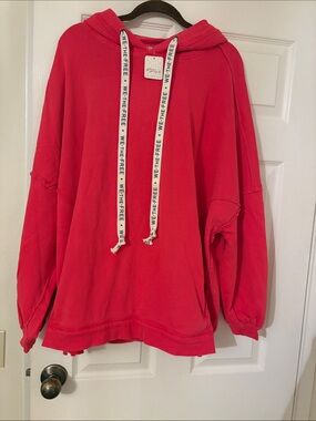 We The Free Red Oversized Hoodie with Branded Drawstrings